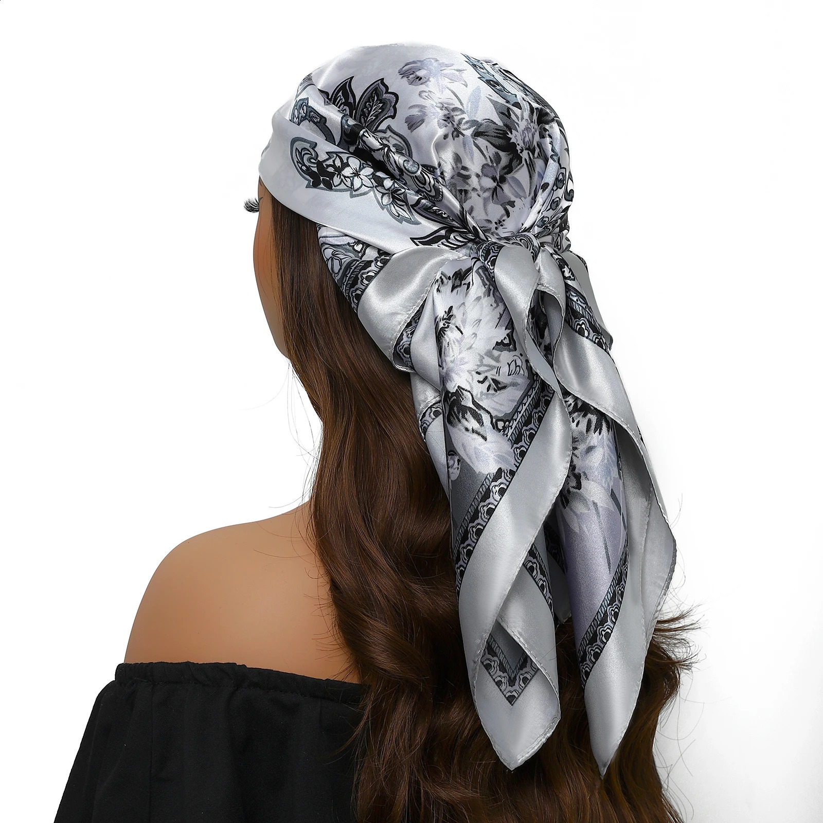 Head Scarf Women Square 9090cm Silk Foulard Satin Bandana Cheveux Soft Neckerchief Hijab Hair Scarves For Ladies 250915