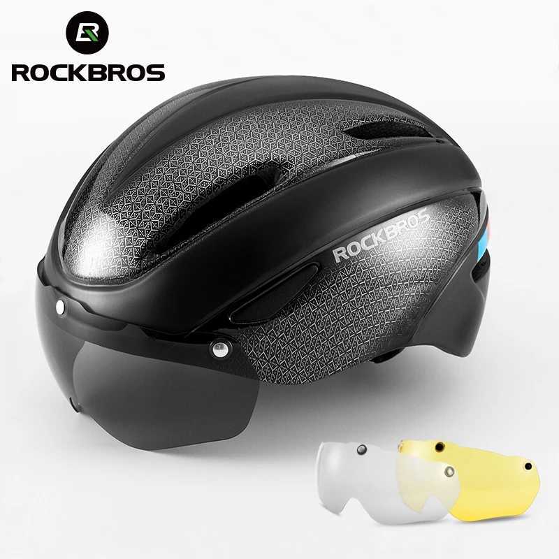 ROCKBROS Bicycle Helmet Aero Cycling Helmet Integrallymolded Bike Helmet Men Women Goggles Lens MTB Road Cycling Equipment J250916
