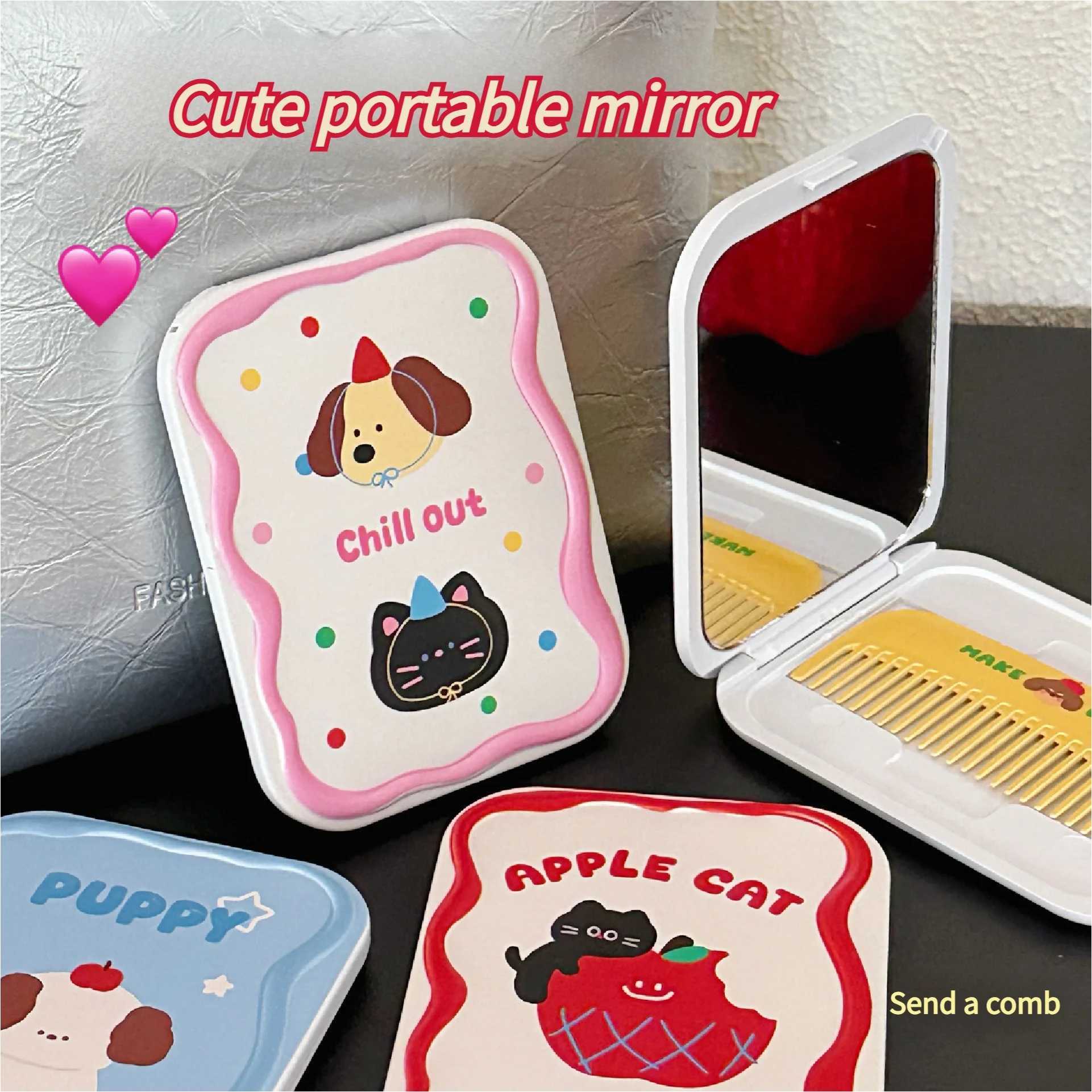 14 Pcs Cute little mirror girls portable mini makeup mirror foldable makeup mirror creative mirror comb C250916