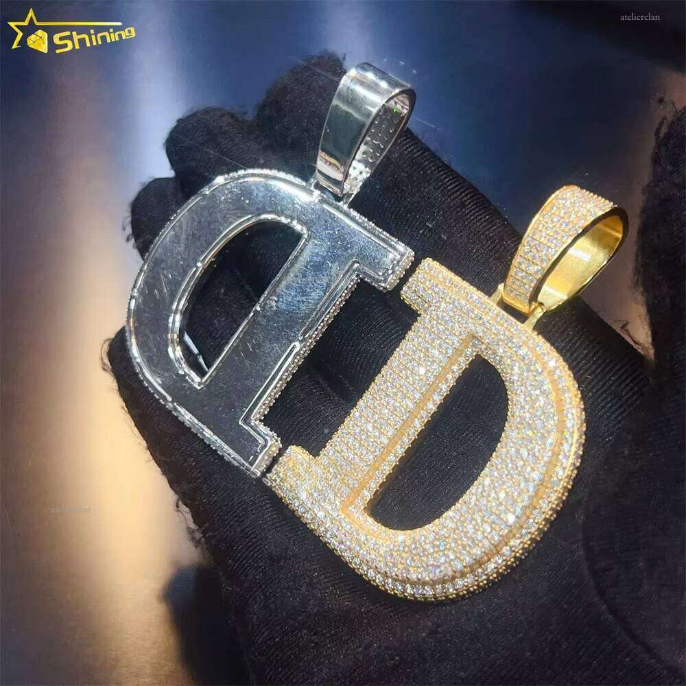 High Quality Pearlescent Sier Full Ice Letter D Moissanite Hip Hop Men's Pendant