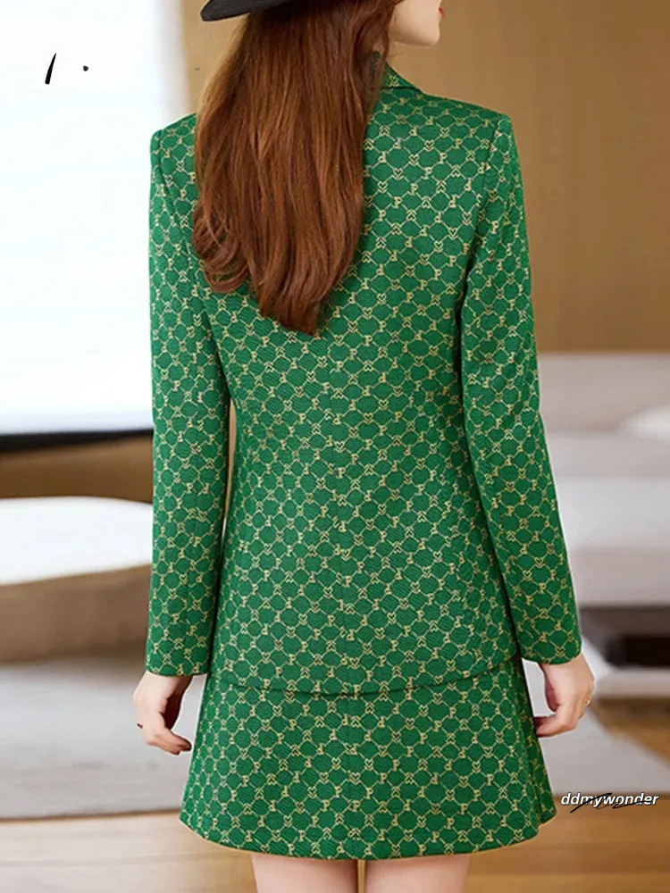 Khaki Elegant Temperament Long Sleeved Professional Jacket Skirt Two Piece Set Color Plaid Slim Fit Business Casual Suit 250723 ddmywonder