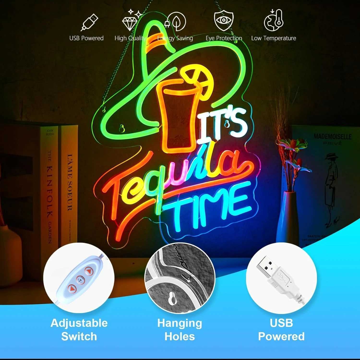 Its Tequila Time Neon Sign Neon Lights for Beer Bar Pub Shop Man Cave Beach Party Decor Aesthetics Draw Celebratory Gifts Y250916