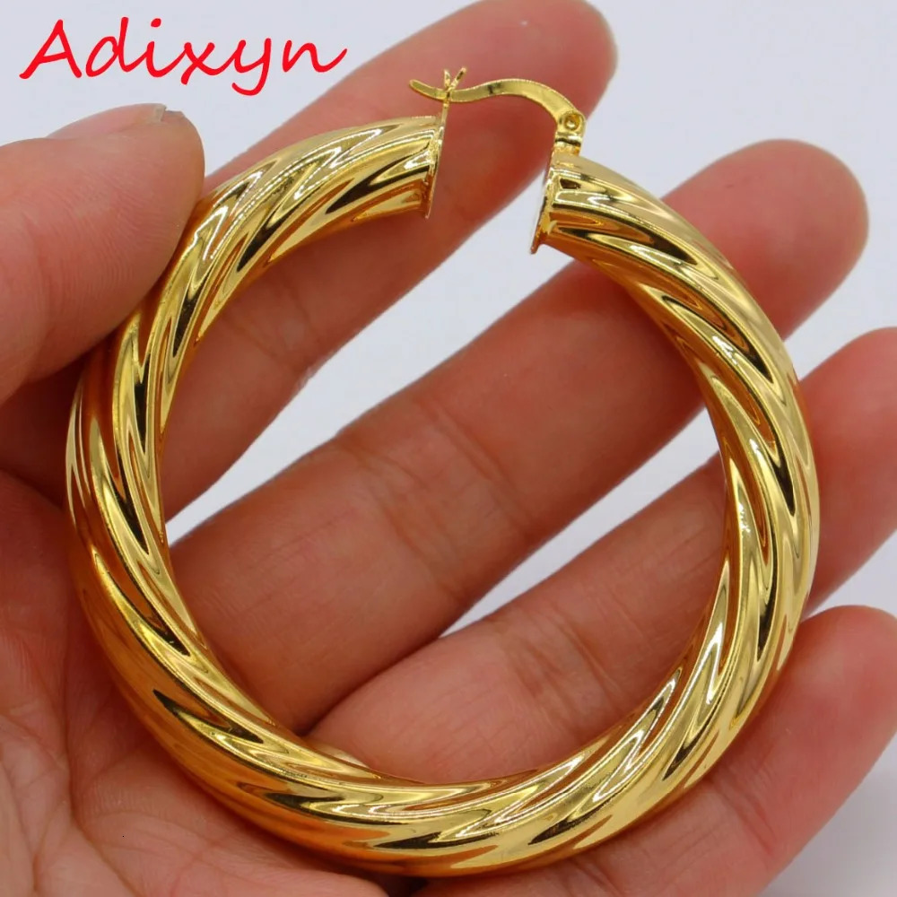 Adixyn 53CM African Big Hoop Earrings for Women Gold Color Brass Twisted Earring ArabEthiopian N01095 250915