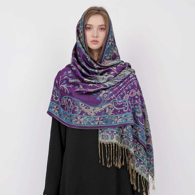 Ethnic Style Outdoor Women Retro Jacquard Scarf Thick Cashmere Tassel ShAWl Winter Warm Neck WrAP Floral W250916