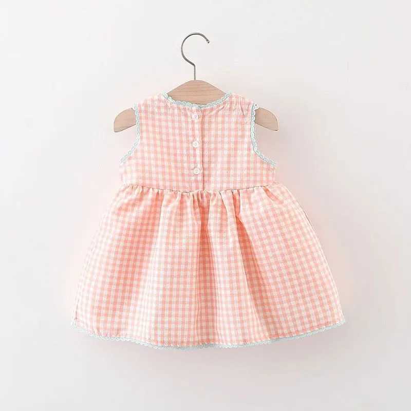 Summer Kids Sundress 9M4T Toddler Pink Bunny Grid Sleeveless Dress Children Girls Yellow Clothes C250916
