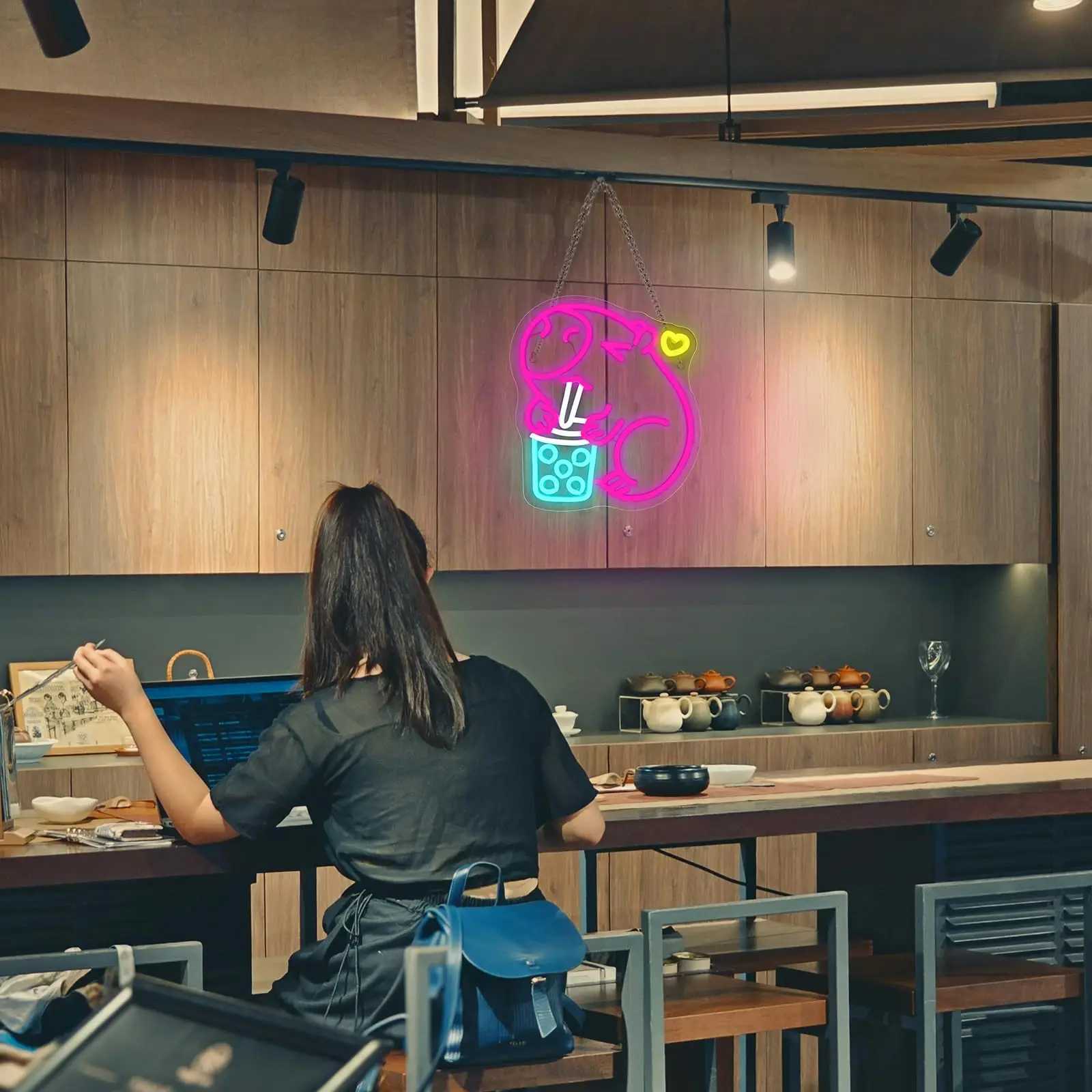 Capybara Neon Sign Capybara Tea Neon Signs for Baby Room Man Cave Bar Club Living Room Party Bedroom Gifts Y250916