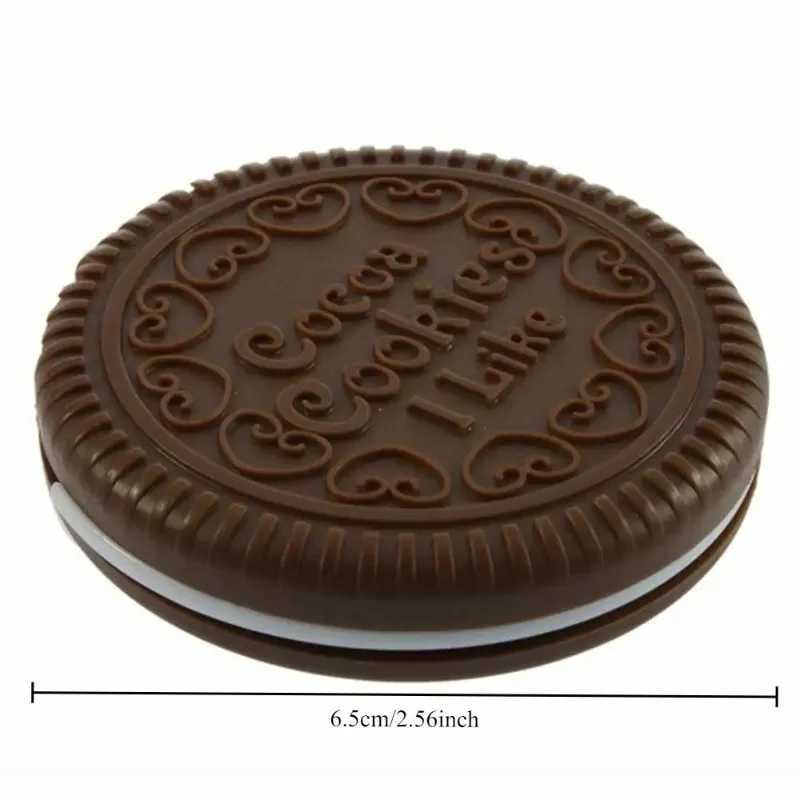 1pc Simple Ins Cute Oreo Chocolate Biscuit Mirror Outdoor Portable Mirror Mini Folding Makeup Mirror Pocket Mirror C250916