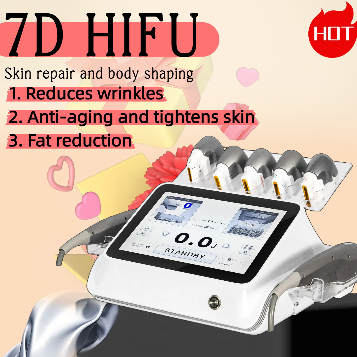 HIFU Skin Tightening & Wrinkle Reduction Machine for SMAS Lifting - Non-Invasive Face and Body Contouring 7D HIFU Body Sculpting Slimming Machine