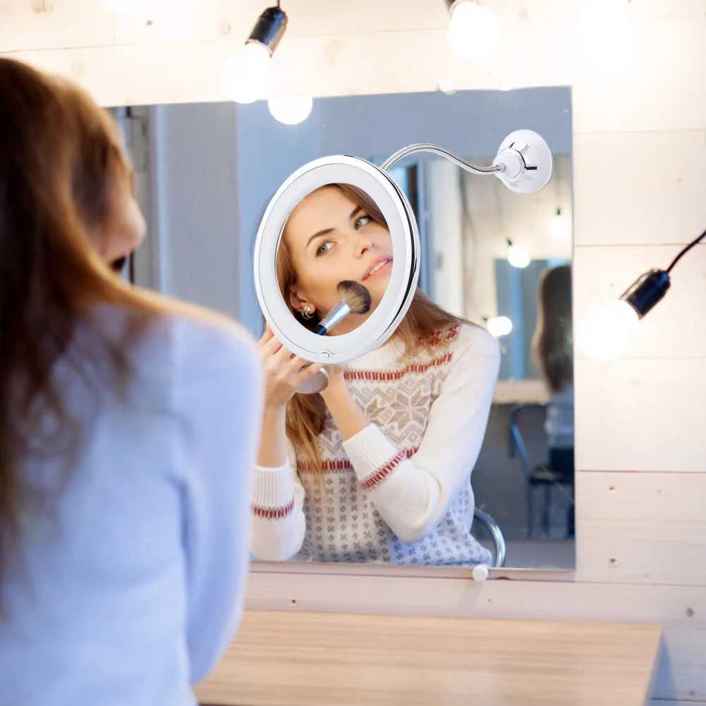10X Magnifying Suction Mirror Flexible Vanity Mirror with LED Light Bathroom Mirror 360 Degree Swivel for Home and Travel C250916