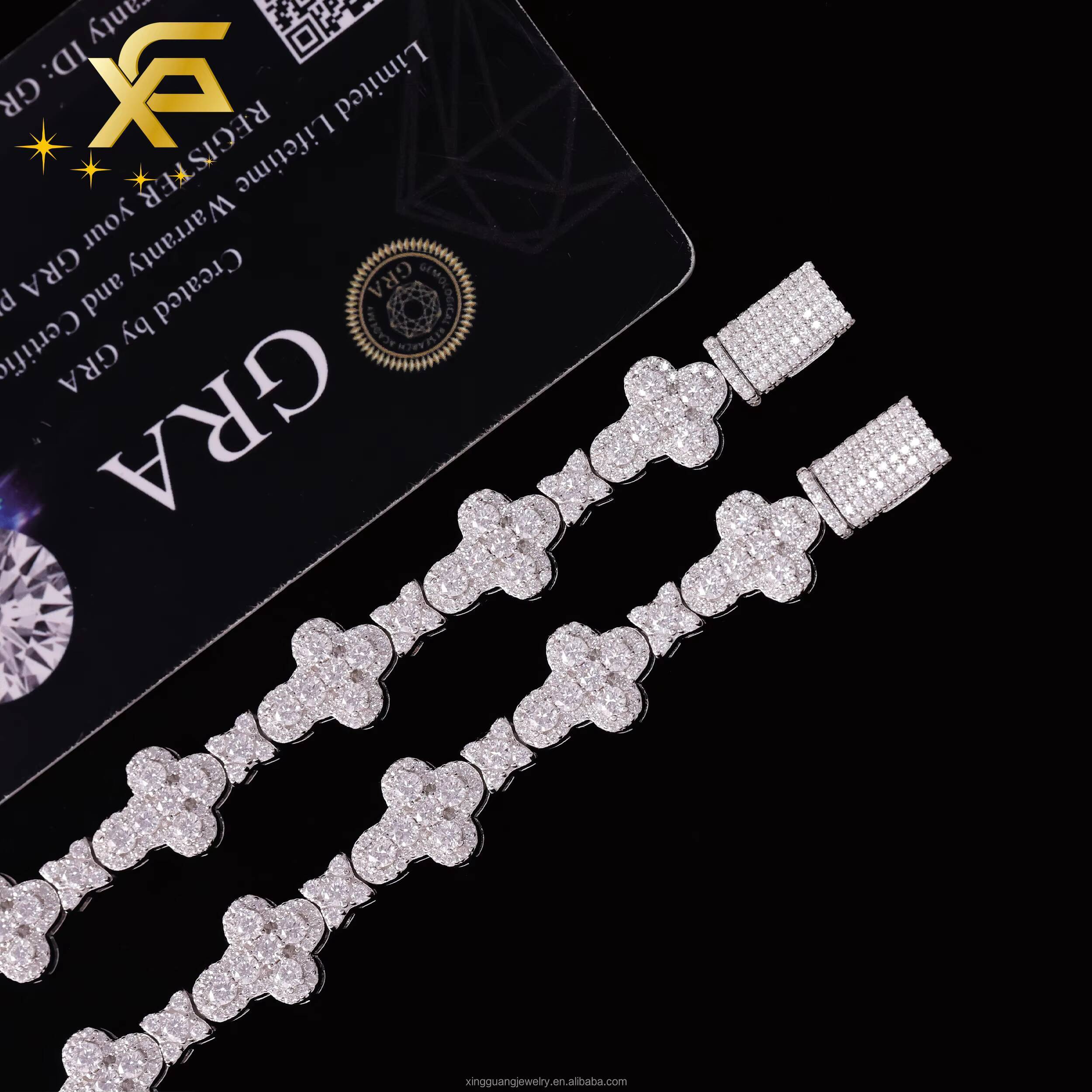 XingGuang Hiphop Jewelry Iced Out VVS Diamond Cross Shape Chain 925 Sterling Silver Moissanite Tennis Chain Womens Bracelet