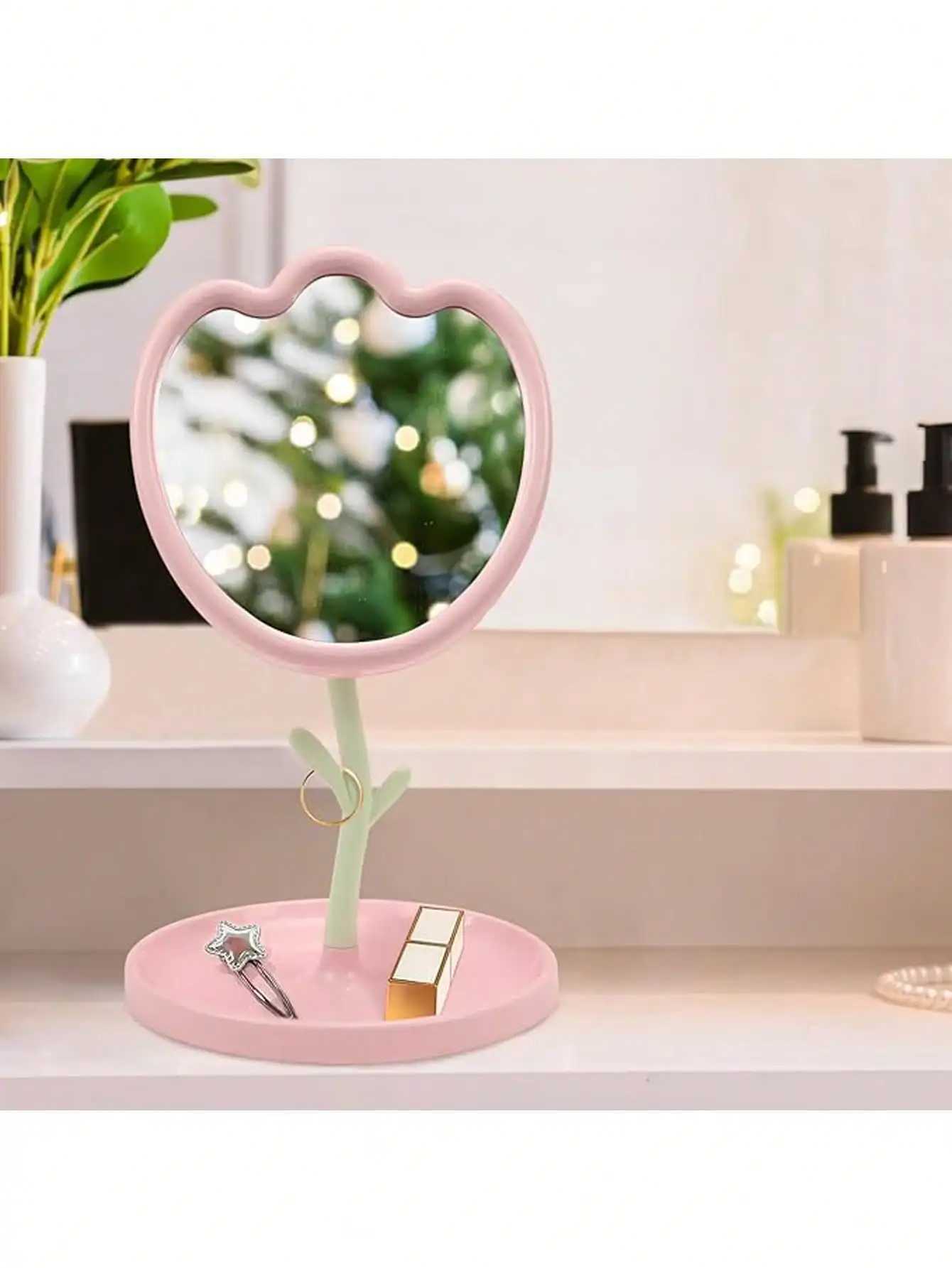 Tulip Makeup Organizer with Mirror Vanity Desk Set with Storage Base for Jewelry Lipsticks Room Decor Gift for Girl C250916