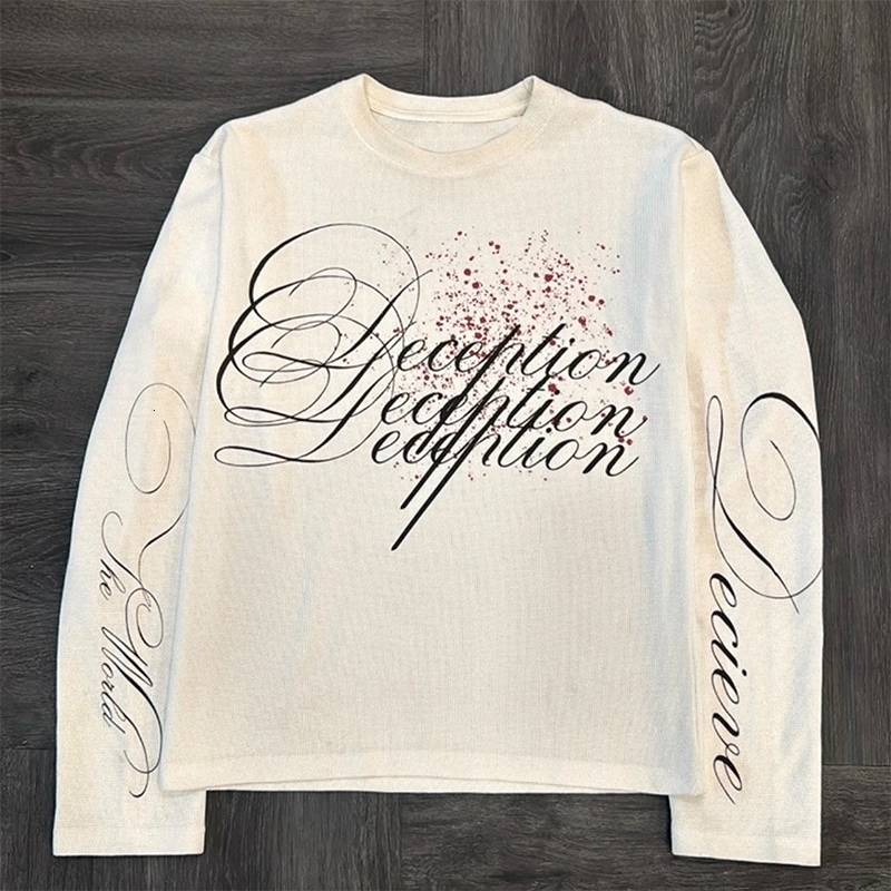 Y2K pure cotton letters fashion American long sleeve retro high street hiphop rock street mens tops casual long sleeve250915