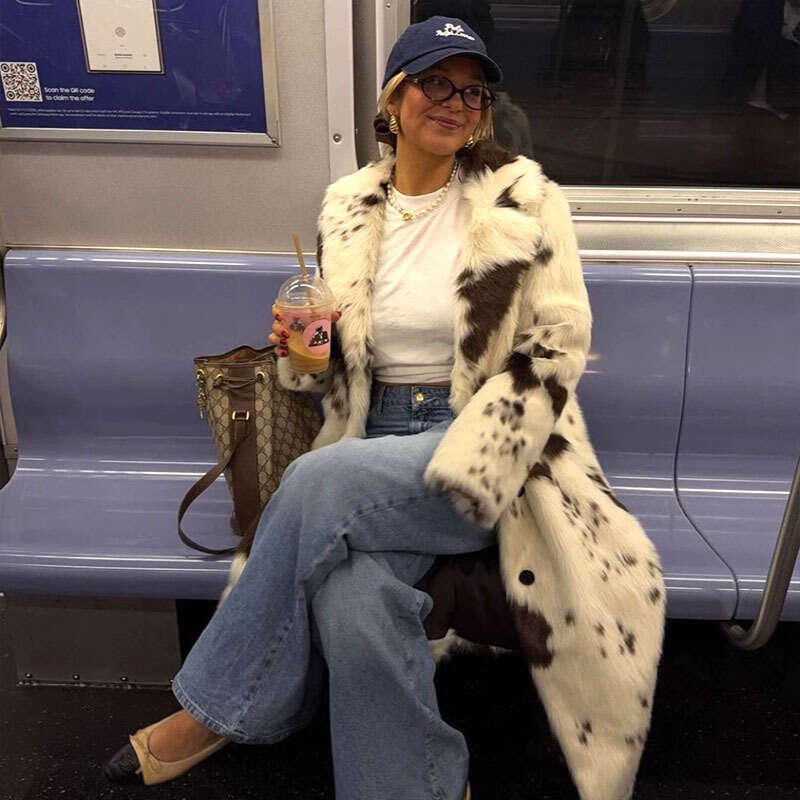 Cross-Border Long Faux Autumn Winter Fashion European American Style Eco-Friendly Fur Elegant Simple Coat