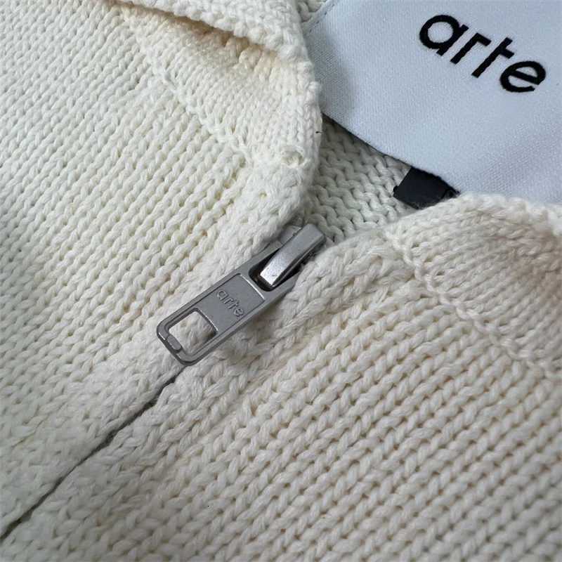 Oversized Arte Knit Sweaters Men Women 11 High Quality Embroidery Flower Apricot Pure Cotton Arte Zipper Jackets Z250916