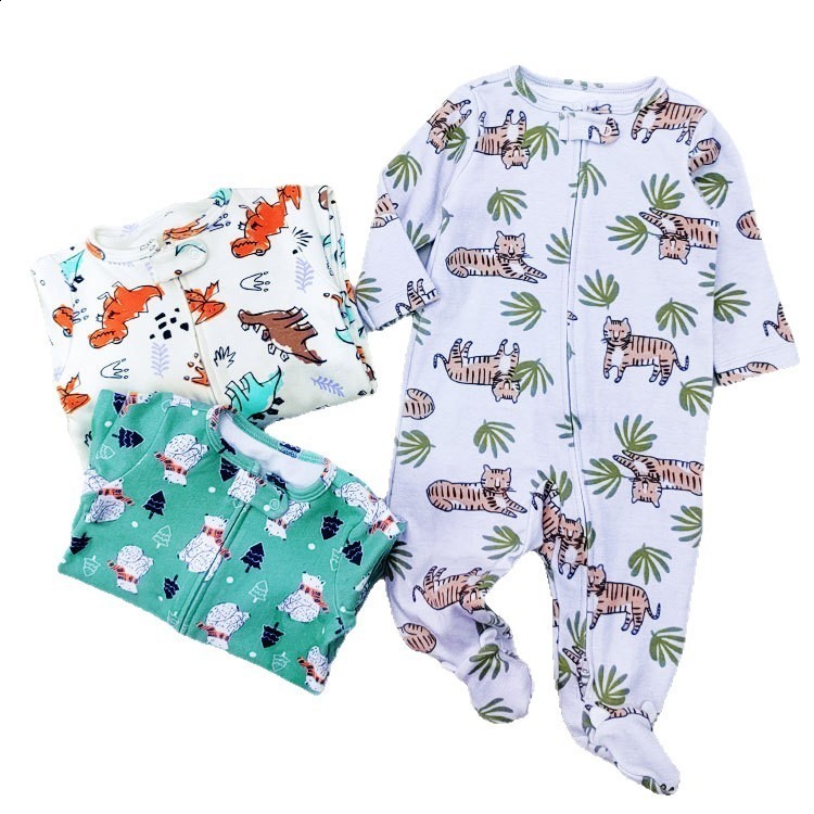 print bamboo fiber baby long sleeve. Baby pajamas two-way zipper 0-2 years romper. 250108