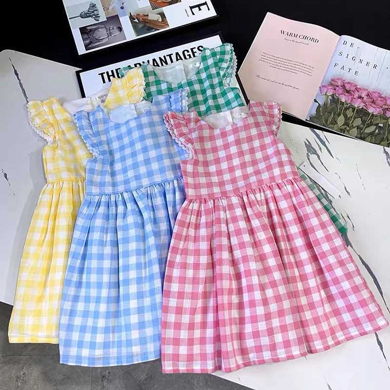 Baby Girls Flying Dleeve Summer Kids Clothes Dress Grid Dress New Kids Baby Girls Sweet Cute Princess Children Clothes Dress C250916