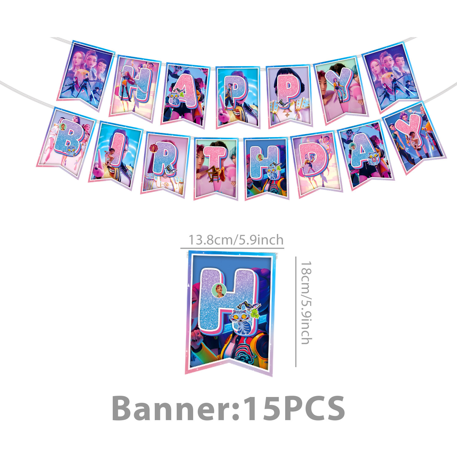 KPop Girl Demon Hunter Birthday Party Decorations Purple Disposable Tableware Anime Pink Balloons Backdrop Banner Cake Toppers Decor