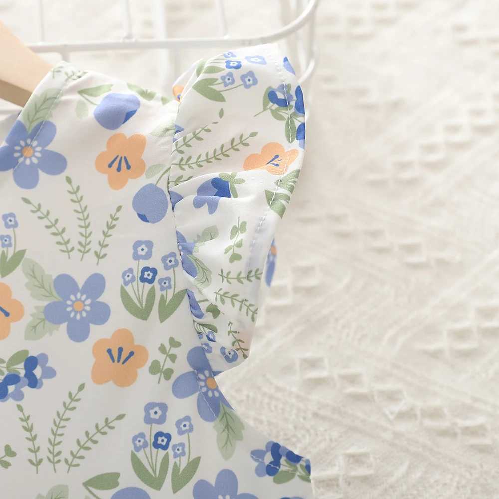 Summer Dress Childrens Clothing Round Neck Flying Sleeve Flower Printing Dress Girls Casual Dress C250916