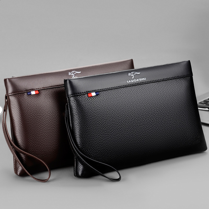 Sacchi kangaroo mens new leather handbag leisure travel first layer cowhide envelope zero wallet