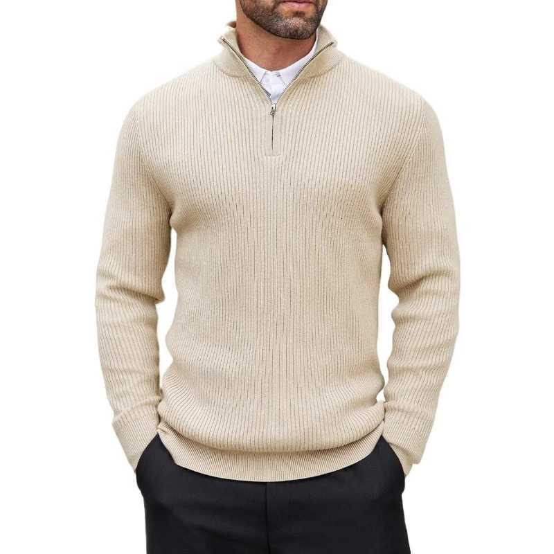Mens Quarter Zip Pullover Sweater Mock Neck Casual Ribbed Knit Pullover Fall Lightweight Polo Sweaters Winter Warm Outwear Z250916