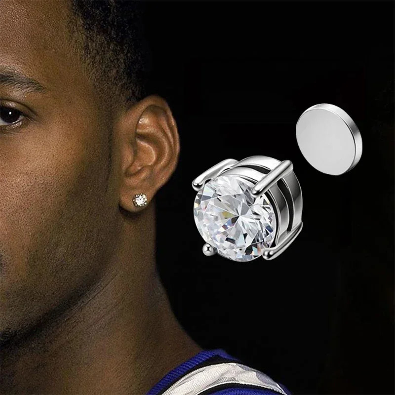1Pairs Crystal Strong Magnetic Ear Stud Clip Earrings for Men and Women Punk Round Zircon Magnet Non Piercing Jewelry 250916