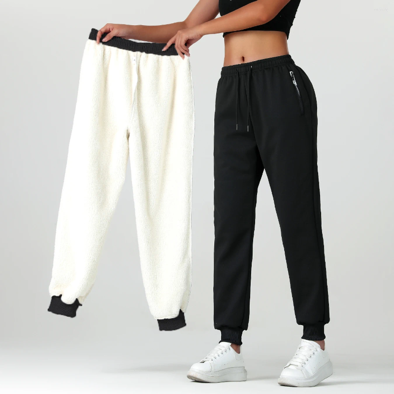 Women's Pants 1 Piece Of Autumn And Winter Long Fleece-Lined Thickened For Warmth Casual Sports With Elastic Drawstring Z260314