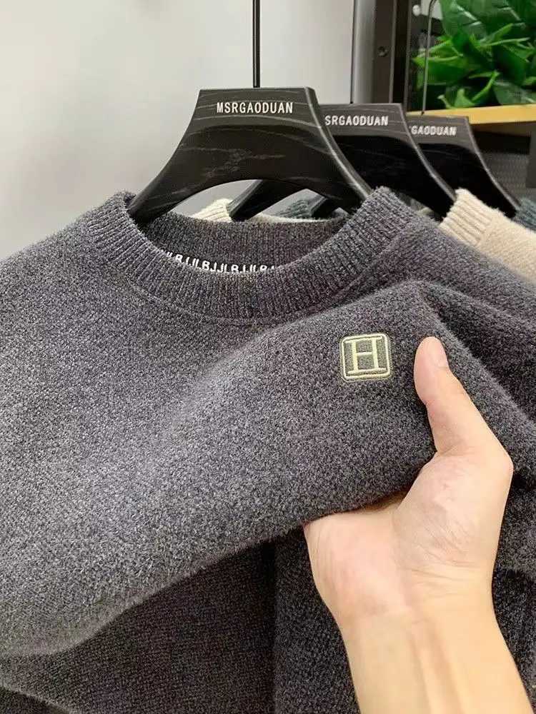 Winter AllinOne Fleece Crew Neck Sweater Mens Thickened Fleece Warm Clothes Chenier Knitted Sweater Pullover Bottom Shirt Z250916