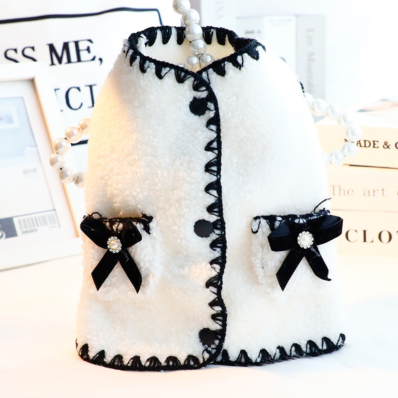 Clothes Autumn Winter Outfit Cat Princess Little Chanel Style Vest Fashion Back Open Button Small Dog Teddy Pet 6232