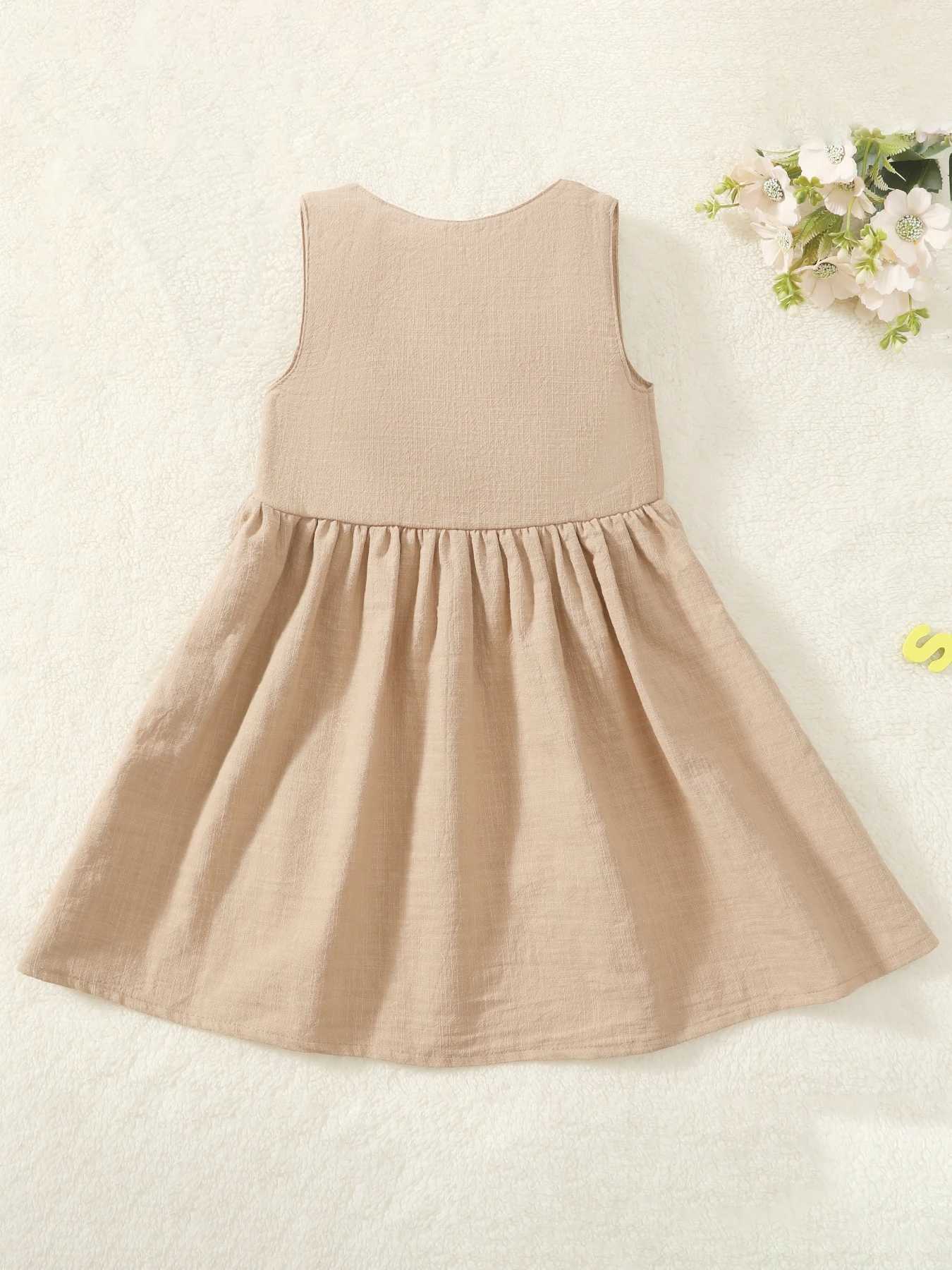 Casual Toddle Girl Sleeveless Linen Cotton Dress Lace Up Front Princess Summer girl gift Dress C250916