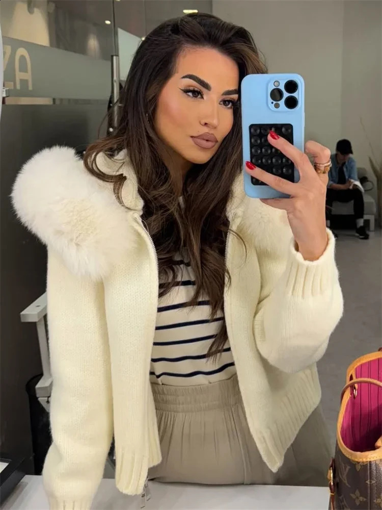 Womens Cardigan Winter Female Sweater Hoodie Cardigan Fluffy Zipper Patchwork Long Sleeve Ribbed Solid Knit jacket Coat 250916