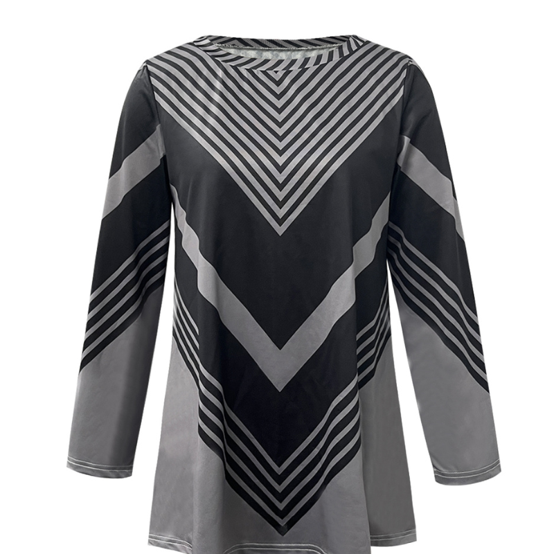 Women's Autumn Winter New Geometric Striped Long Sleeve Tunic Top Casual Fashion Office Wear Blouse CF43425