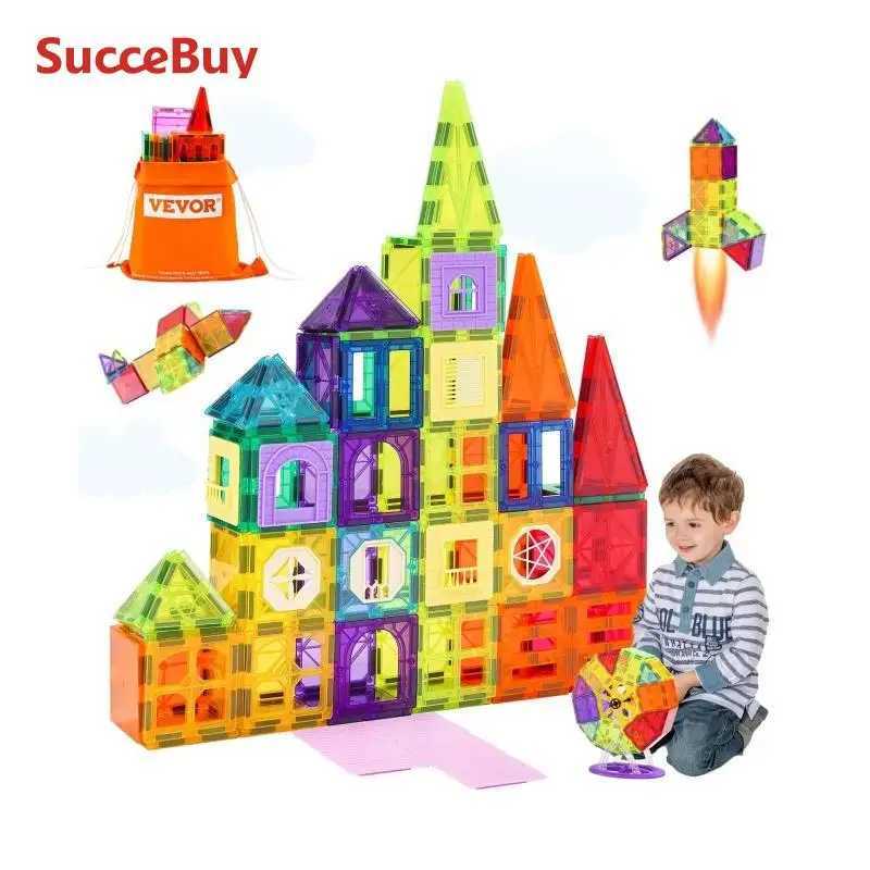 SucceBuy 181PCS Magnetic Tiles for Boys Girls Magnetic Blocks Building Set for Toddlers Educational Toys Kids Montessori Gifts C250916