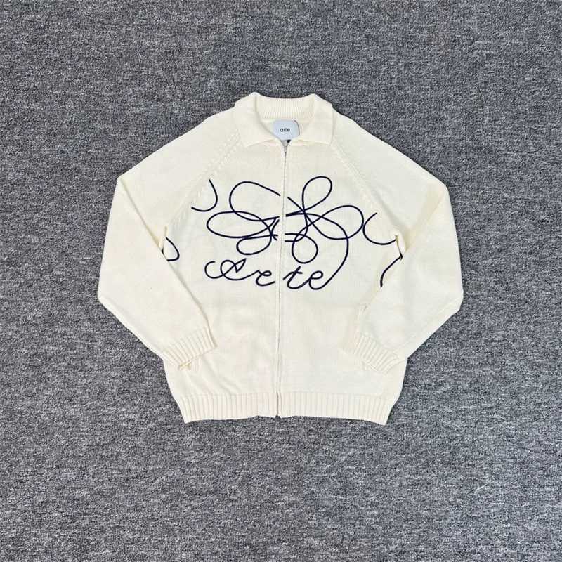Oversized Arte Knit Sweaters Men Women 11 High Quality Embroidery Flower Apricot Pure Cotton Arte Zipper Jackets Z250916