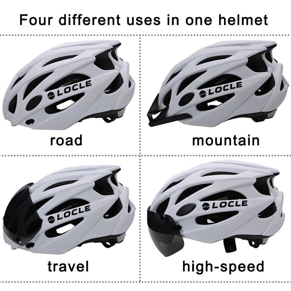 LOCLE Cycling Helmet Photochromic LEns LEnses BicycLE Helmet Men Women Road Mountain Bike Helmet REMovabLE LEns Visor J250916