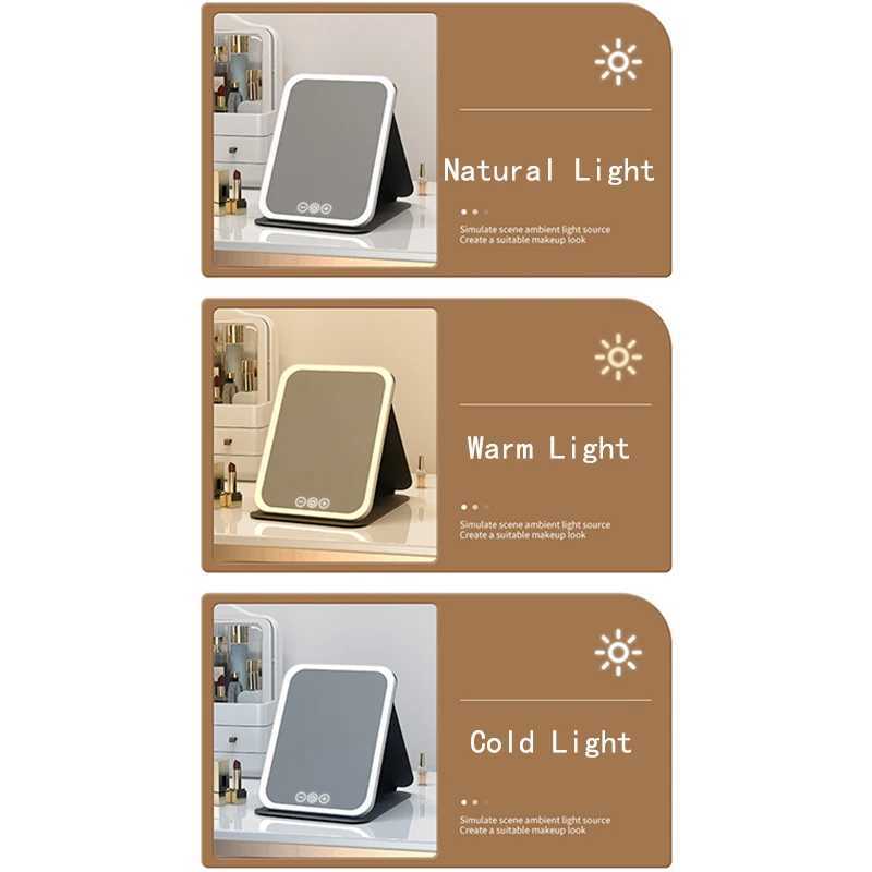 Foldable HD Makeup Mirror Intelligent Touch Control Adjustable Three Color Light LED Cosmetic Mirror Typec Charging Two Size C250916