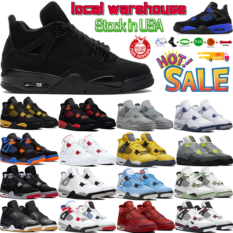 Designer Sneakers mens Thunder 4s Basketball Shoes 4 local warehouse Military black University Blue Red Cement Pine Green Sports men womens Trainers stock in USA