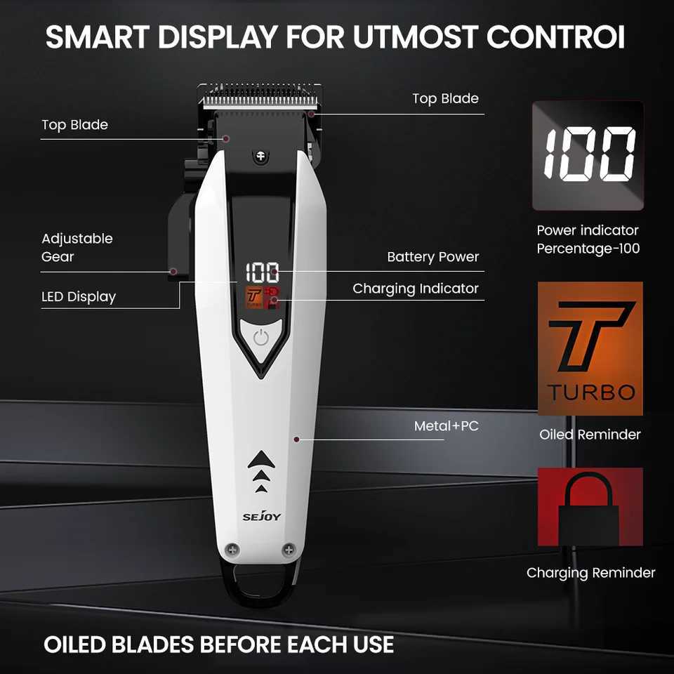 Sejoy Cordless Hair Clippers for Men Trimmers Set for Barber with LED Display Professional Slick Hair Cut Self-Sharpening BladesT251120