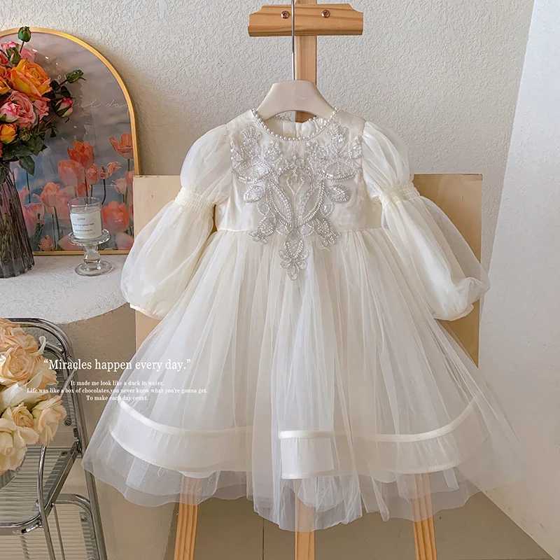Girls Princess Mesh Dress New Children Puffy Gown Kids Autumn Birthday Party Tulle Vestidos Girl Fashion Longsleeve Clothing C250916