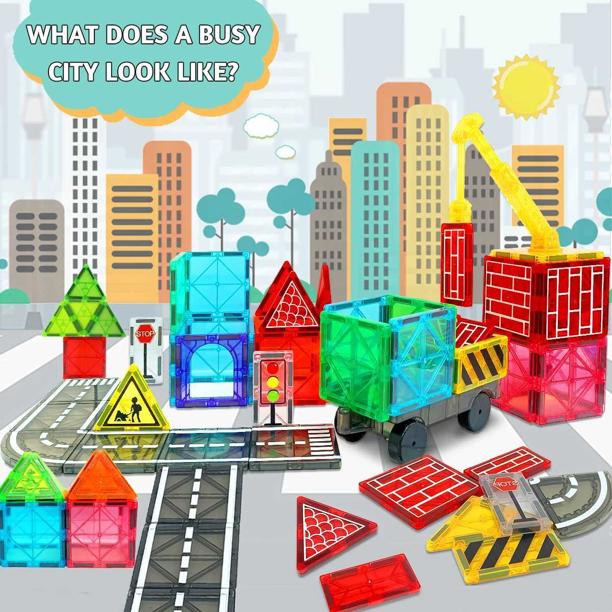 Magnetic Road Set With Car Toys Boys Girls Magnet Building Blocks Construction Toys Christmas Birthday Gifts for Toddlers C250916