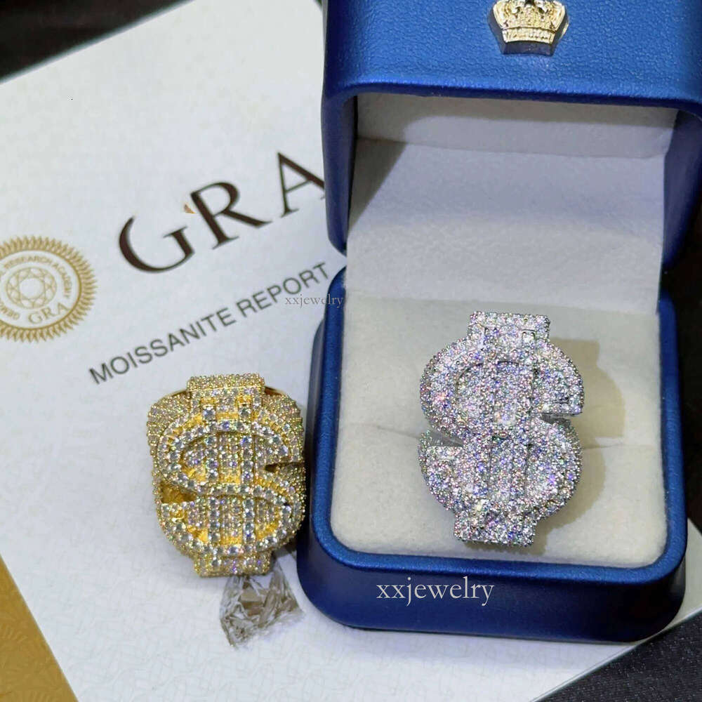 Fashion Mens Full Pave Hip Hop Iced Out USD Sterling Sier Rings Vvs Moissanite Dia Cuban Ring