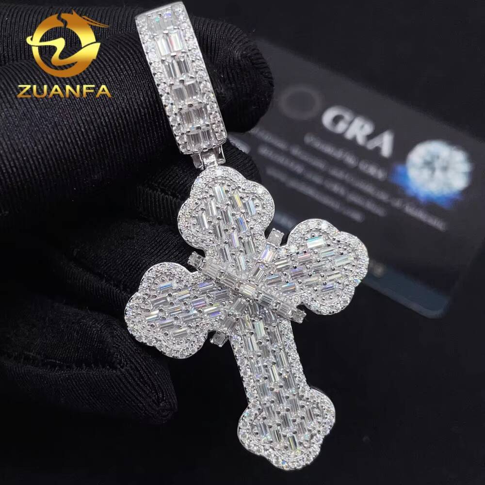 All Pass Diamond Tester Fine Jewelry New Design GRA Certified 925 Sterling Silver Hip Hop VVS Moissanite Cross Iced Out Pendant