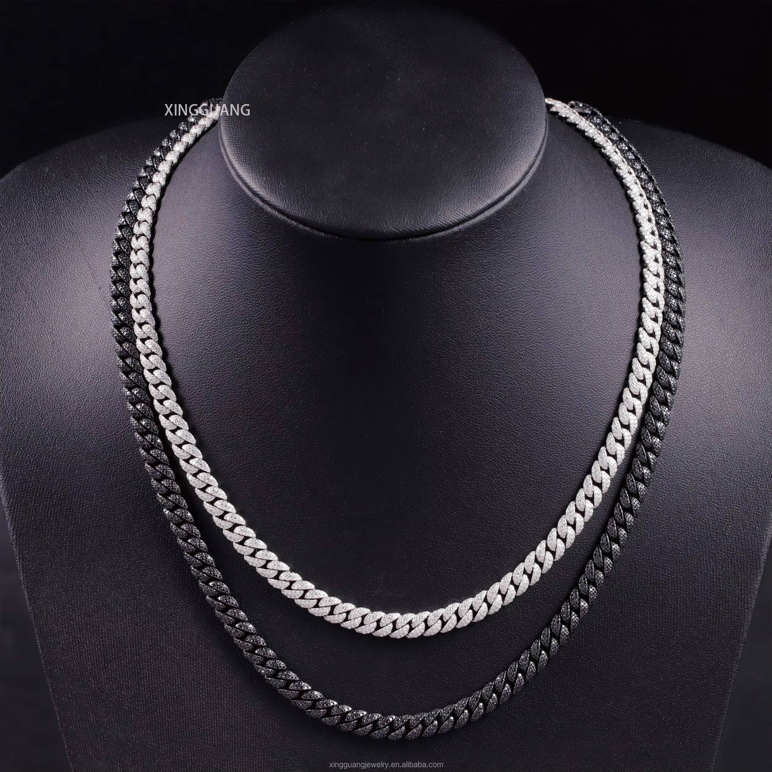 Hot Pass Diamond Tester 6mm Black Diamond Moissanite Black Gold Plated Hip Hop Cuban Link Chain 925 Silver Full Iced Out Chains