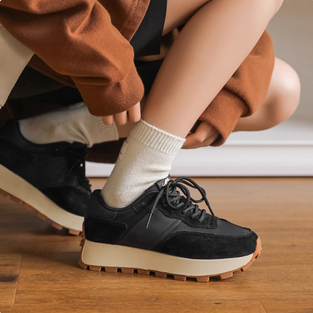 Mirinda Women's Autumn Forrest Gump Shoes Genuine Leather Upper Thick Soled For Heightening Non Slip Wear Resistant Combines Style And Comfort