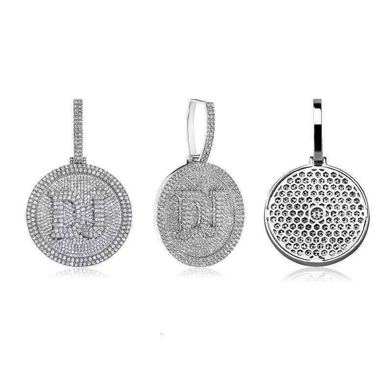 Hip-Hop Gold-Plated Iced Zirconia Silicon Name Double Letter Necklace Pendant