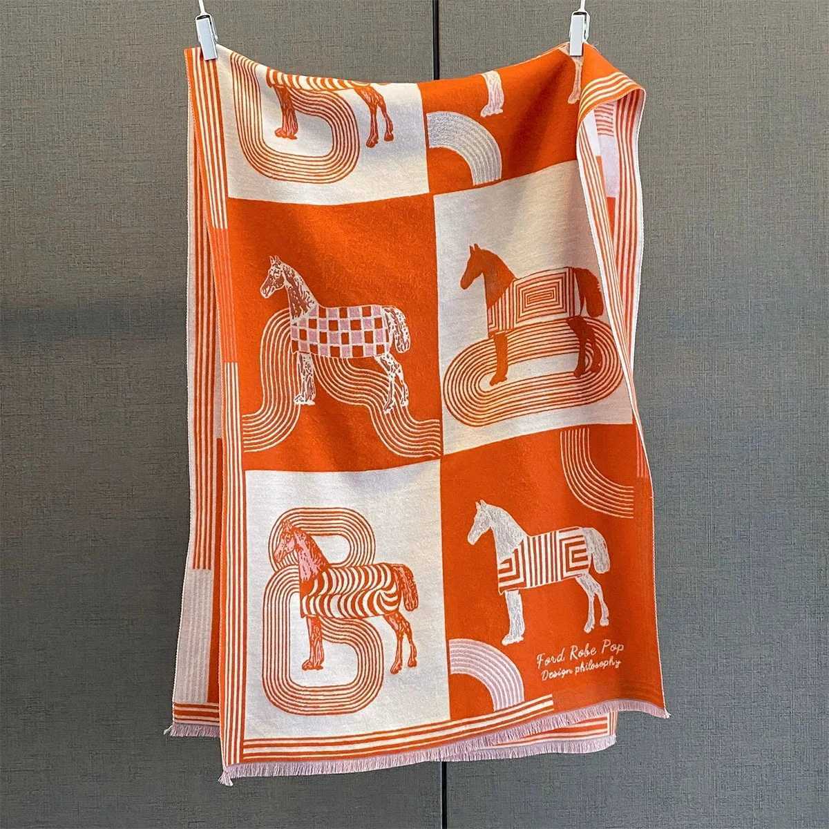 Luxury Warm Poncho Cashmere Winter Women Scarf Horse Print Shawl Wraps Female Thick Blanket Bufanda Travel Echarpe 2025 Z250916