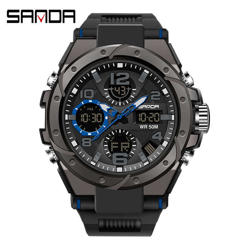DHgargets Sanda Youth Electronic Outdoor Sports Luminous Waterproof Watch Multifunctional Men and Women Student Alarm Clock Wristwatch
