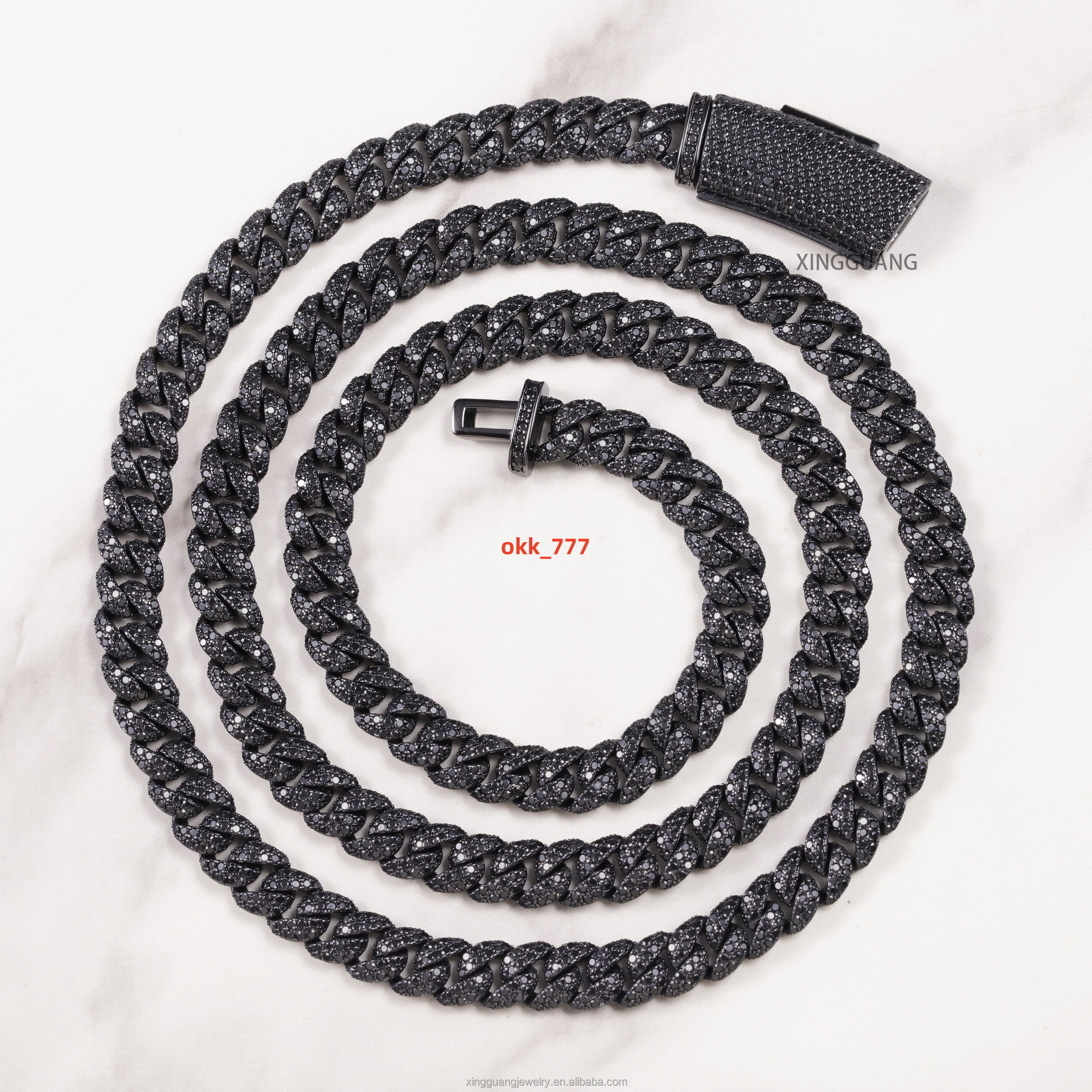 Hot Pass Diamond Tester 6mm Black Diamond Moissanite Black Gold Plated Hip Hop Cuban Link Chain 925 Silver Full Iced Out Chains