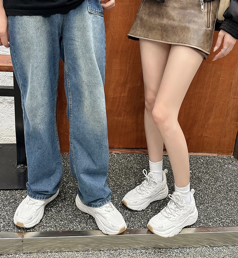 Mirinda Men's Breathable Autumn Genuine Leather Sneakers Thick-Soled Dad Women's Mesh Height-Increasing Casual Shoes Men