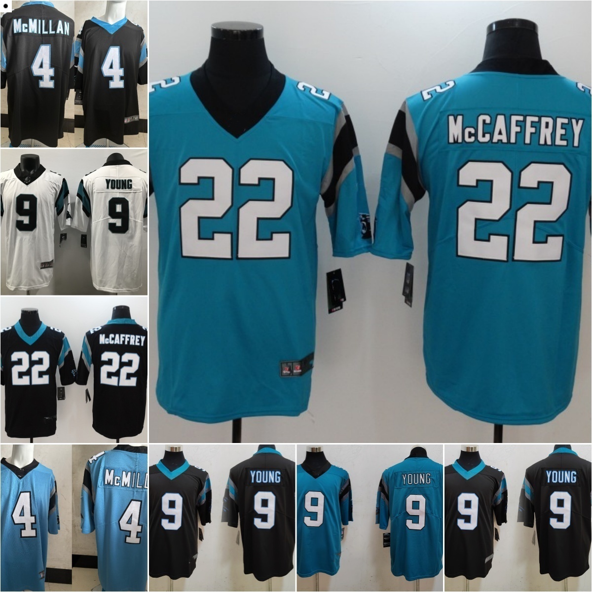NFL Panthers Jersey Sam Mills Steve Smith Sr 9 Young Chuba Hubbard 6 Miles Sanders Mike Boone Adam Thielen Xavier Legette Thompson 7 Jadeveon Clowney Fuller Football