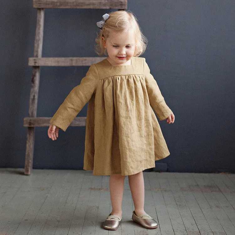 28Y Baby Girls Dress New Autumn Solid Color Soft Toddler Kids Long Sleeves Princess Dress Korean Children Girls Casual Dress C250916